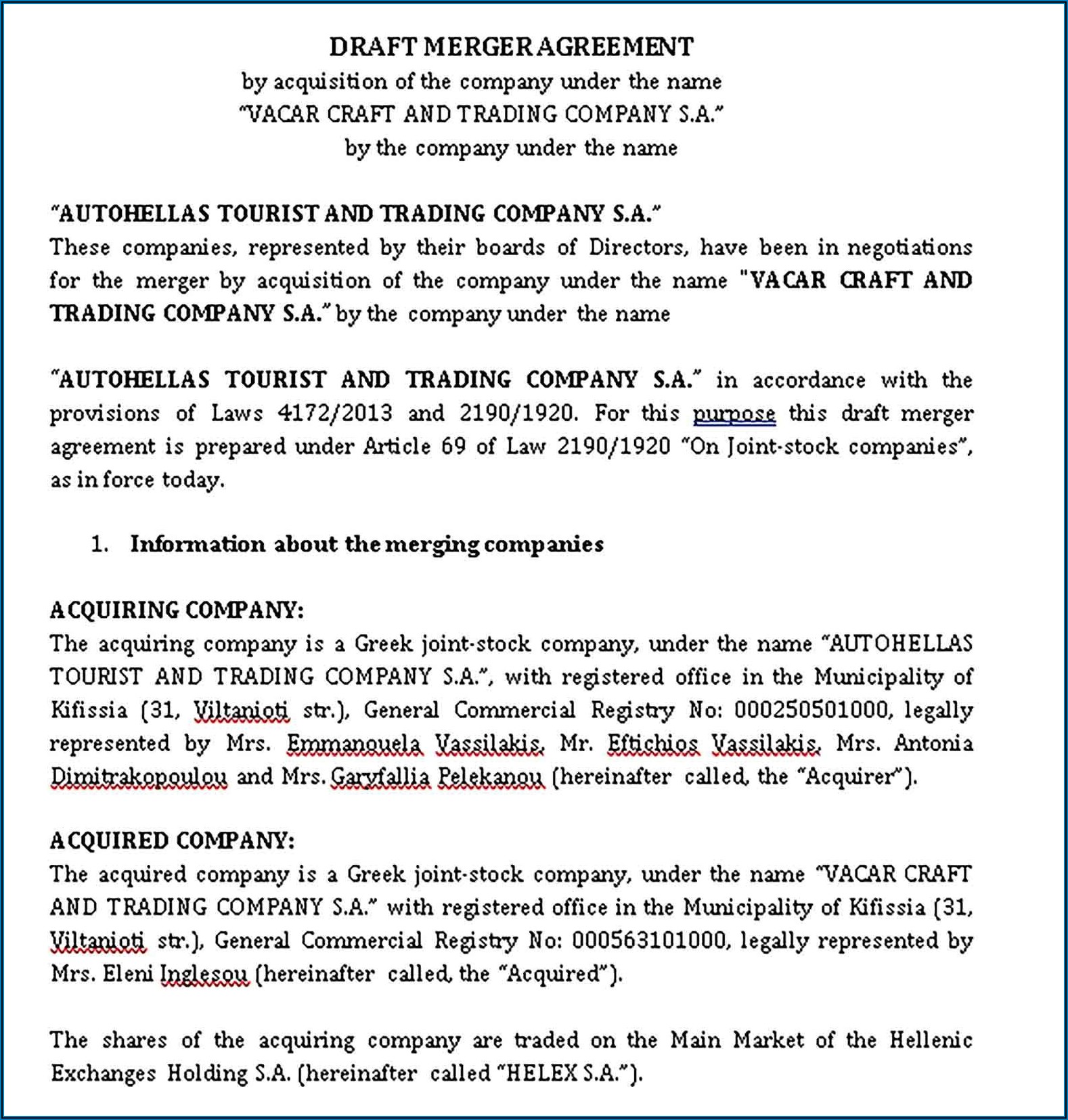 Company Merger Agreement Template