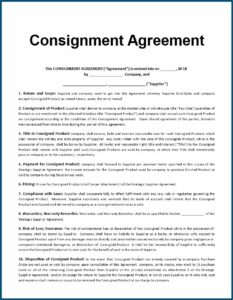 Consignment Sales Agreement Template