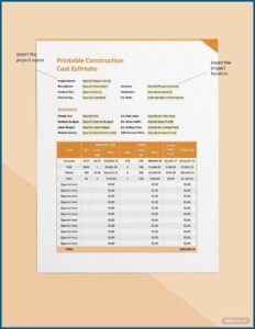 Construction Cost Estimate Template Free