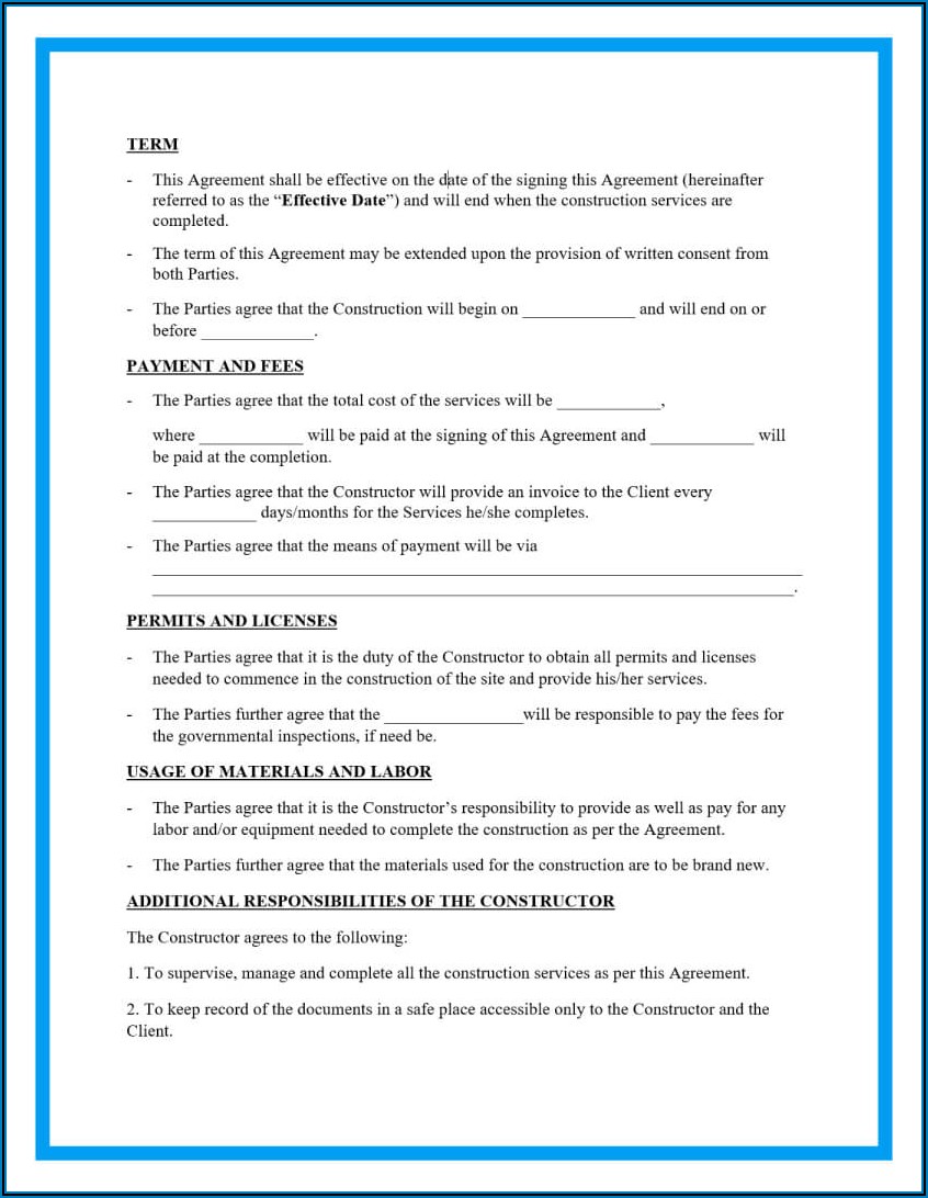 Contractor Terms And Conditions Sample