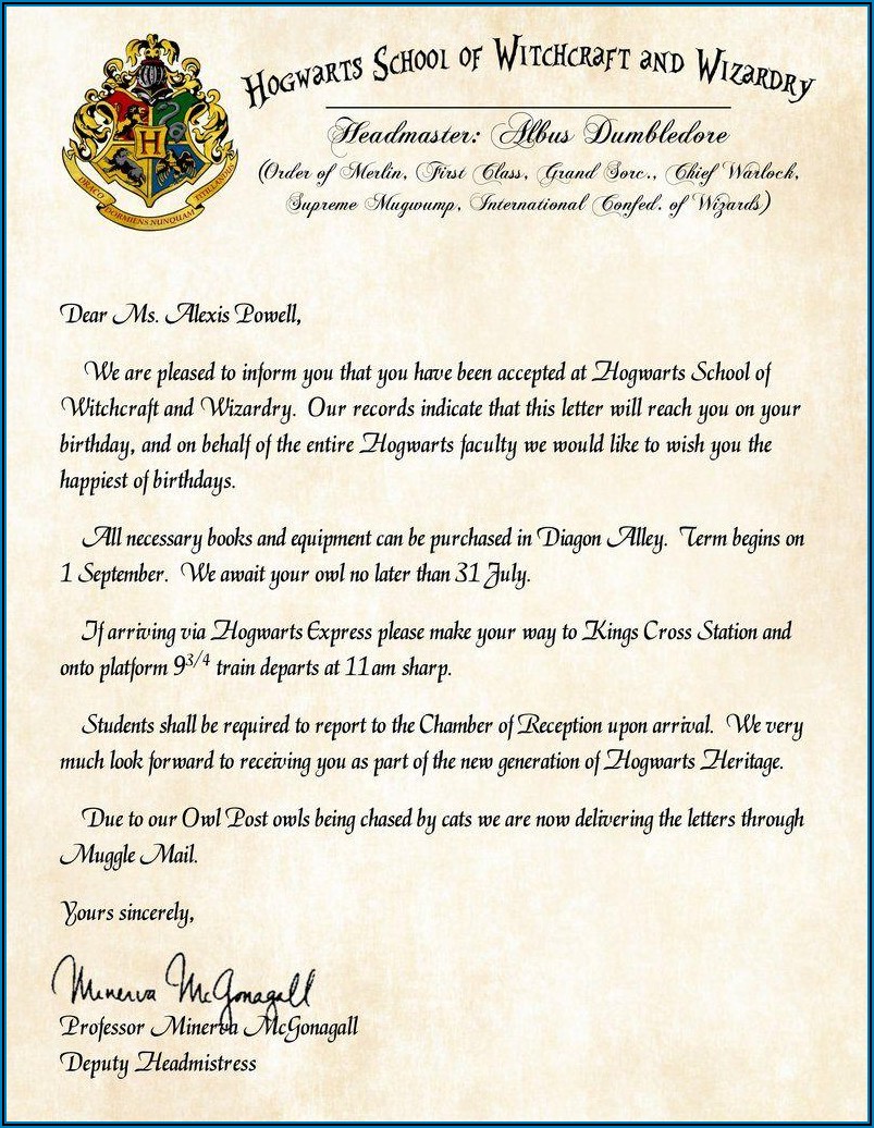 Customizable Harry Potter Hogwarts Letter Template