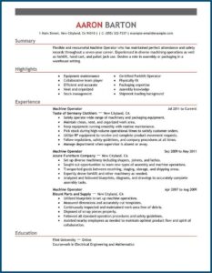 Cv Template For Machine Operator