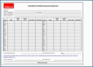 Download Monthly Timesheet Template Excel