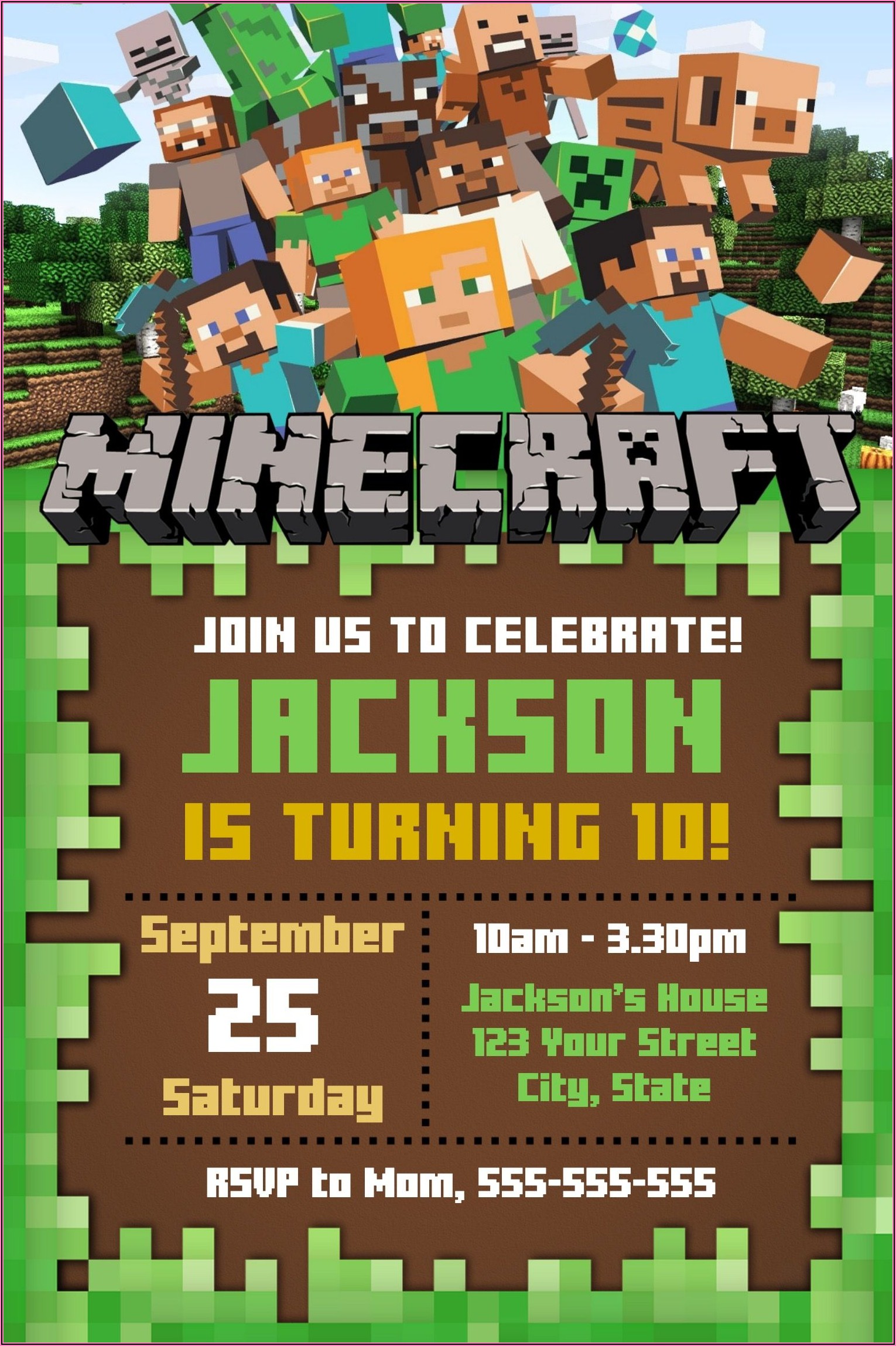 Downloadable Free Printable Minecraft Birthday Invitations