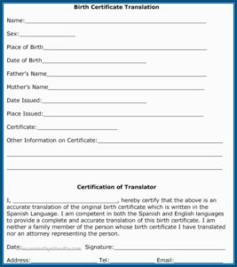 Free Birth Certificate Translation Template From Spanish To English