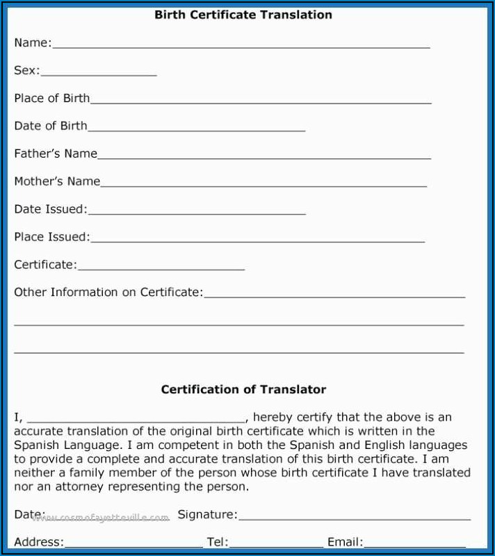 Free Birth Certificate Translation Template From Spanish To English