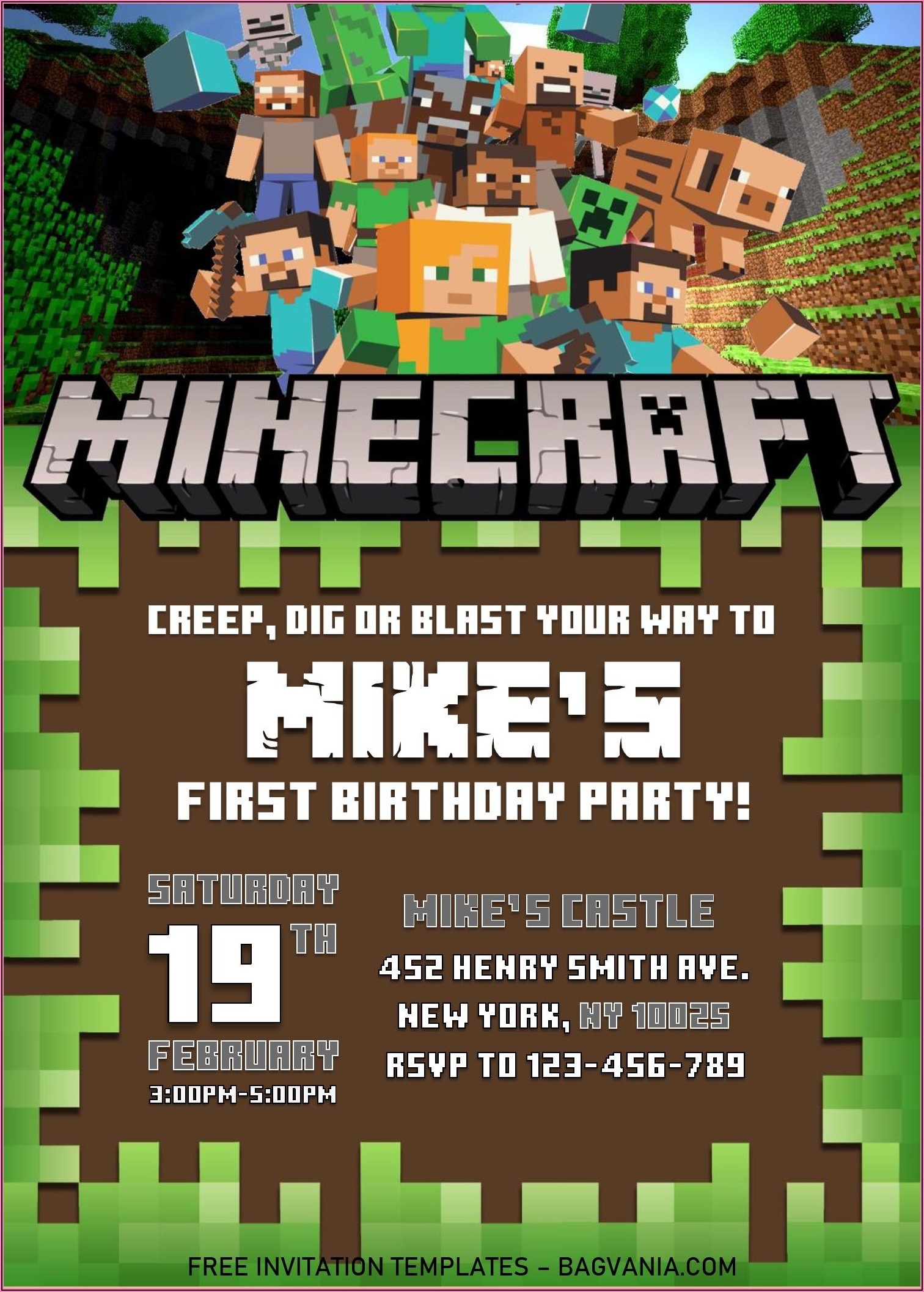 Free Downloadable Minecraft Birthday Invitations