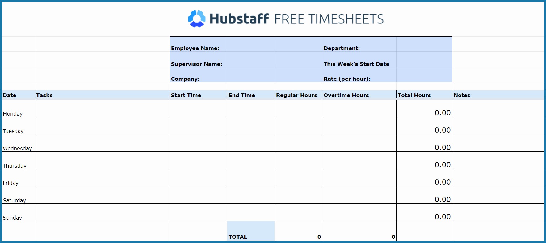 Free Downloadable Timesheet Template