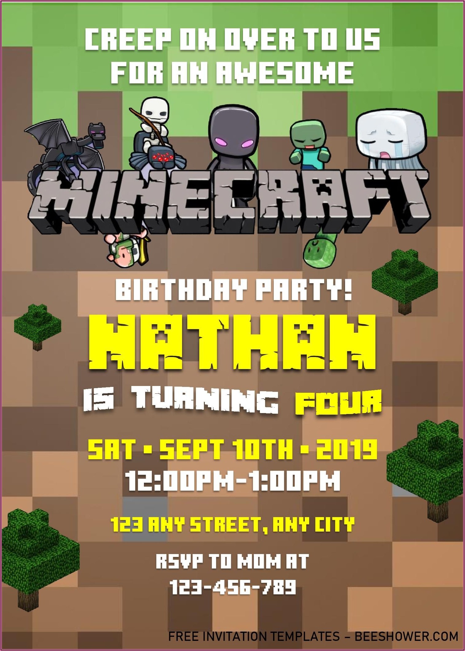 Free Editable Minecraft Birthday Invitations