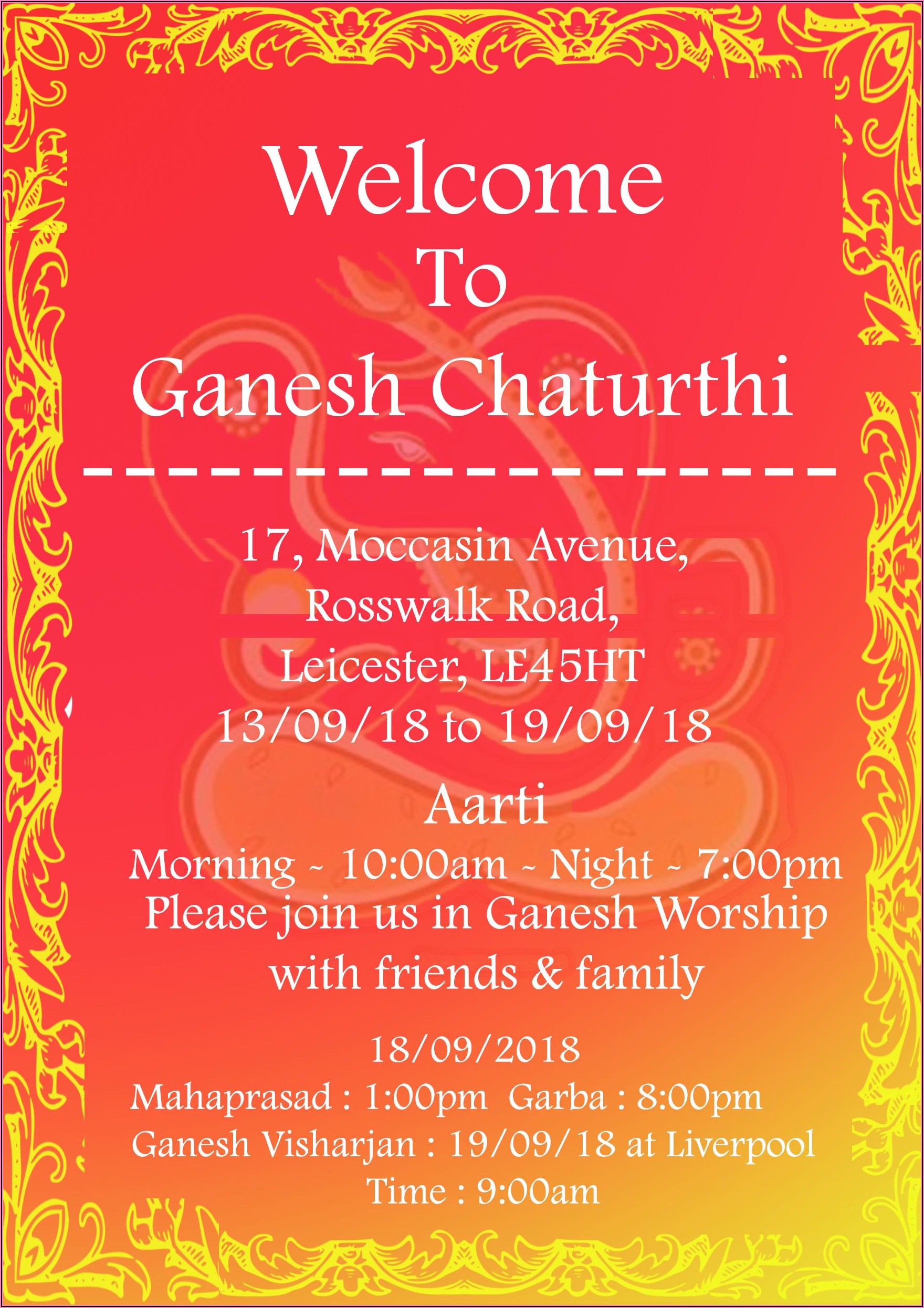 Ganesh Puja Invitation Card In English