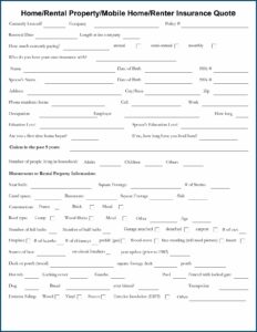 Home Insurance Quote Sheet Template