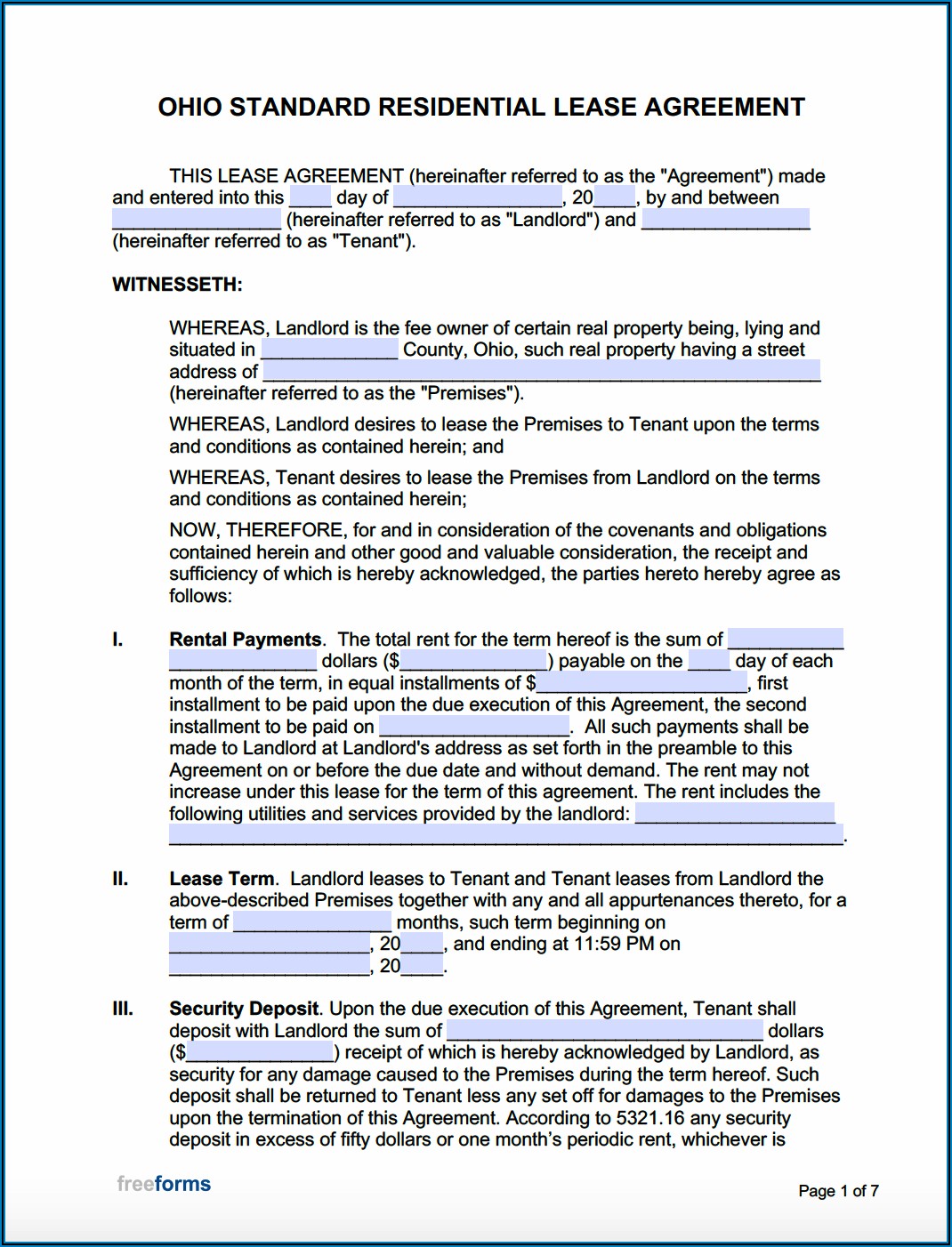 House Rental Lease Agreement Form Ohio