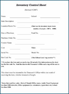 Inventory Control Sheet Template