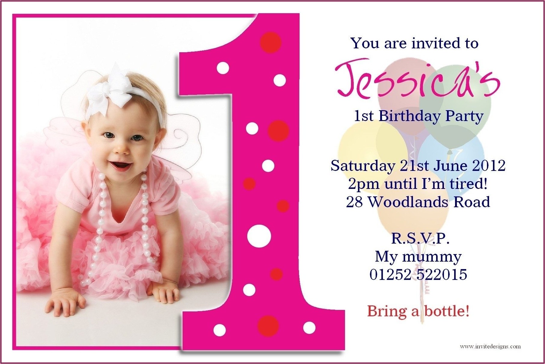 Invitation Layout For 1st Birthday Girl