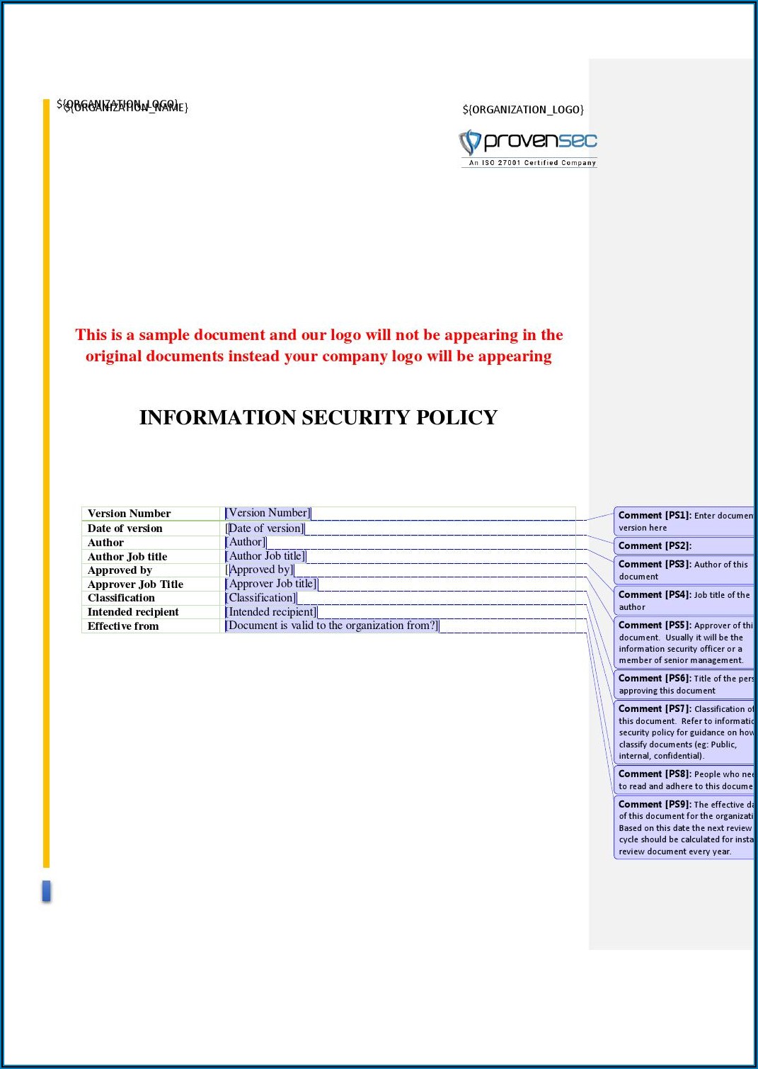Iso 27001 Isms Policy Template