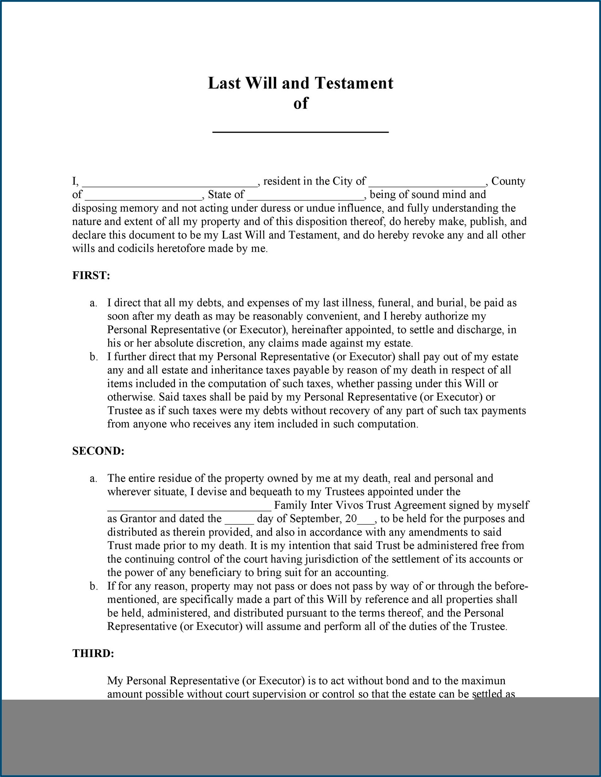 Living Will And Testament Template Free