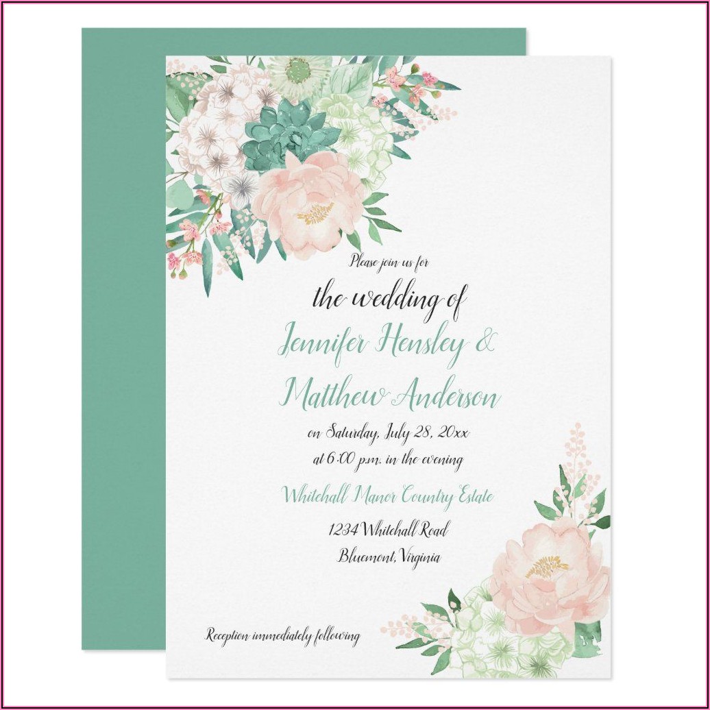 Mint And Pink Wedding Invitation Templates