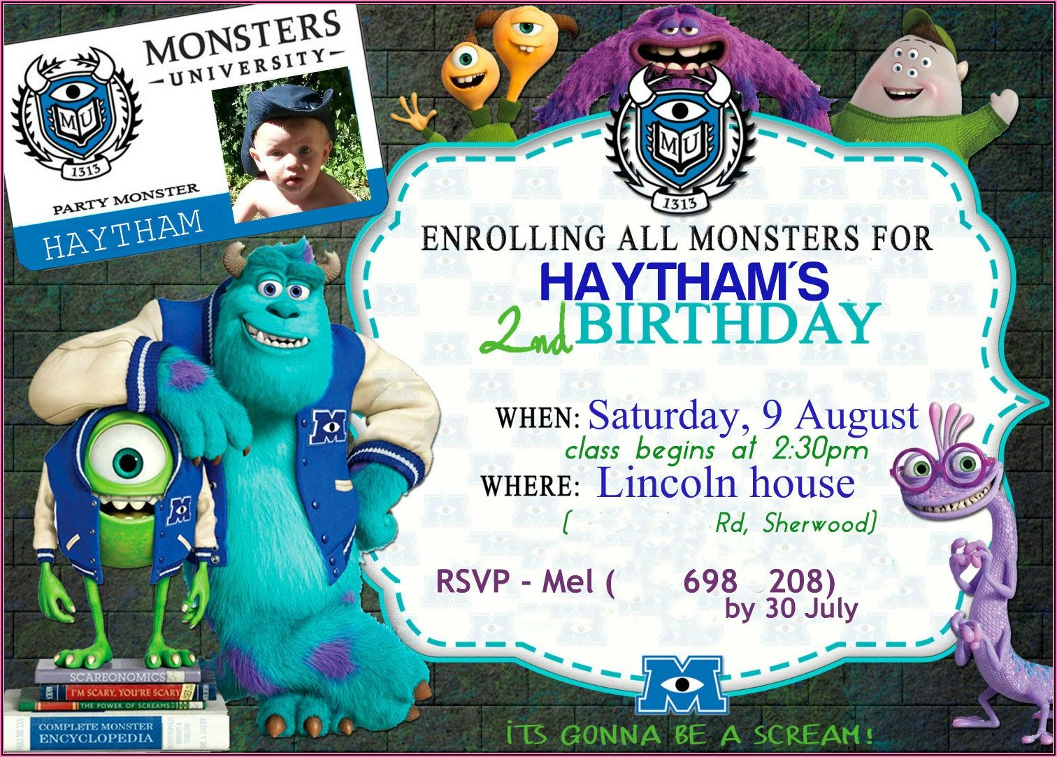Monsters University Birthday Invitations