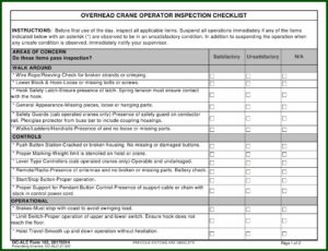Monthly Overhead Crane Inspection Form