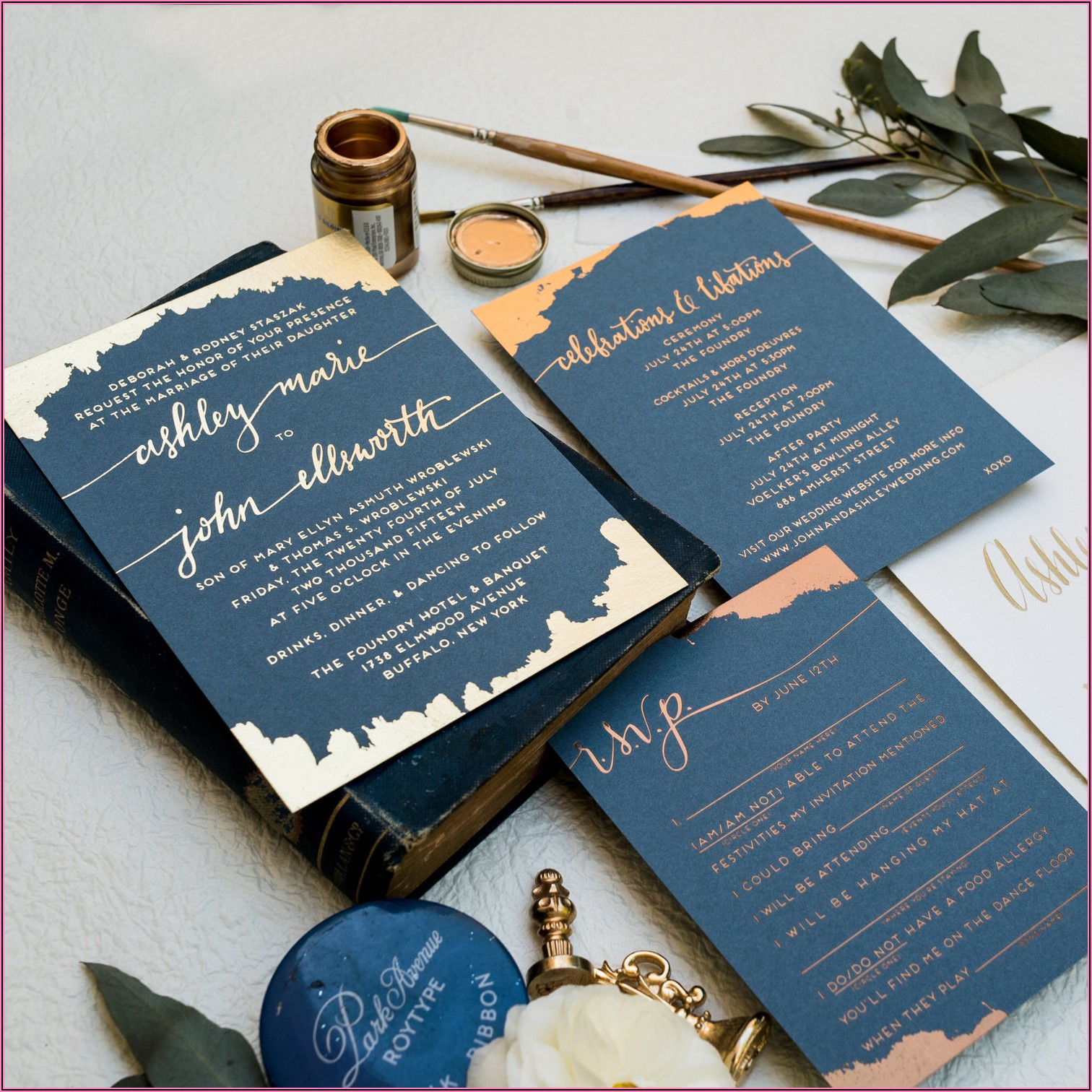 Navy Blue Wedding Invitation Card