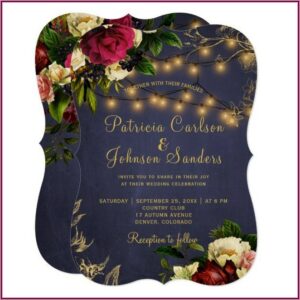 Navy Burgundy Gold Wedding Invitations