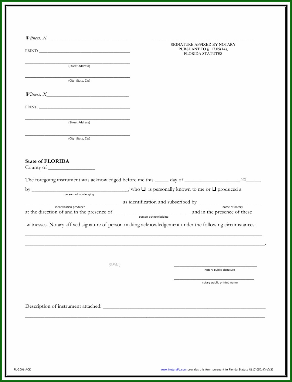 Notary Certificate Form Florida