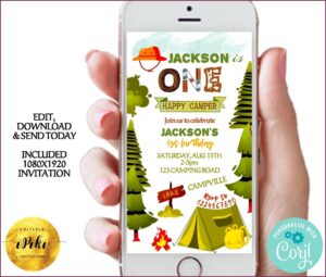 One Happy Camper Birthday Invitations