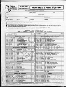 Overhead Crane Frequent Inspection Form