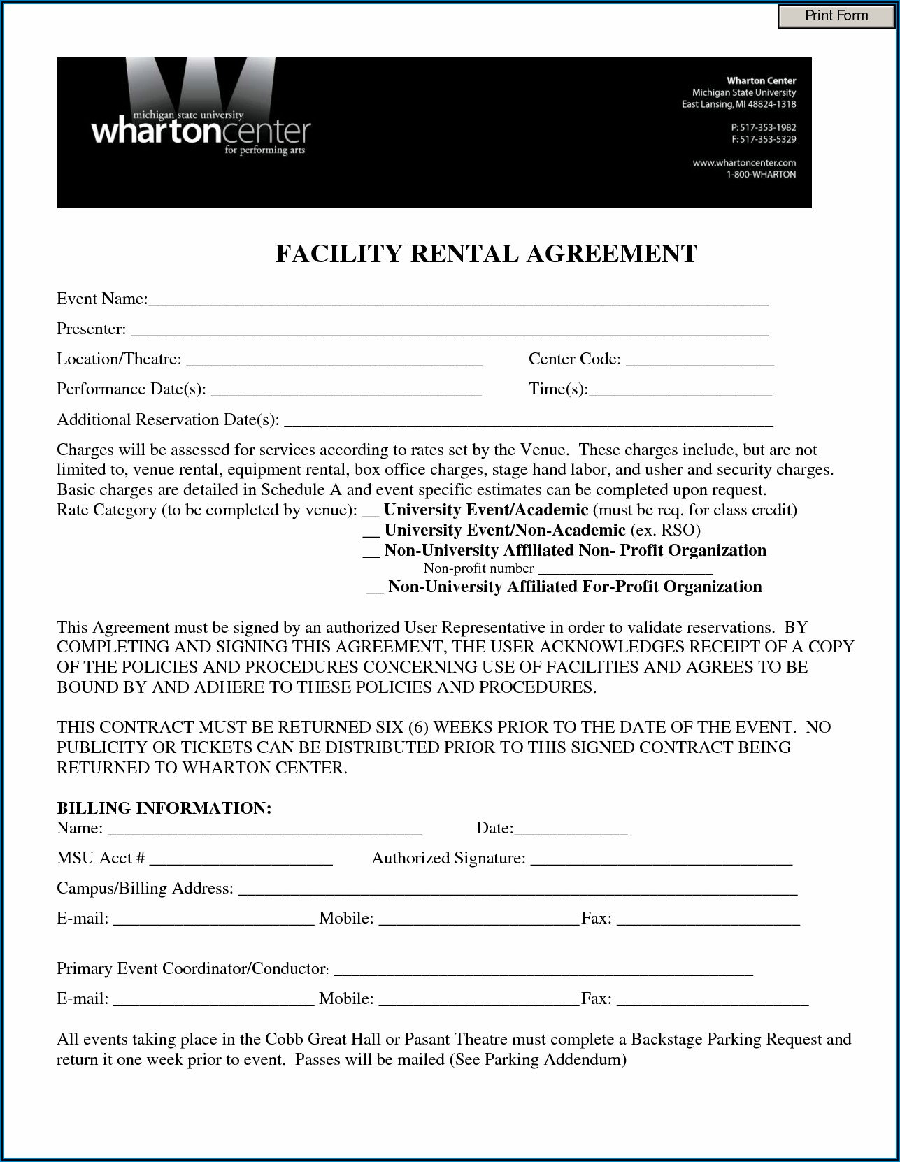 Party Rental Contract Example