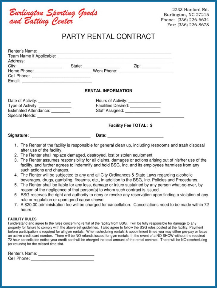 Party Rental Contract Sample