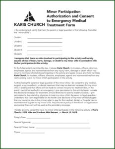 Photo Release Form For Minors Church