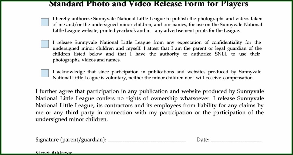 Photo Video Release Form For Minors