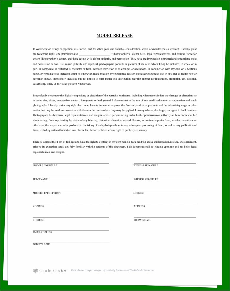 Photography Release Form Free Download