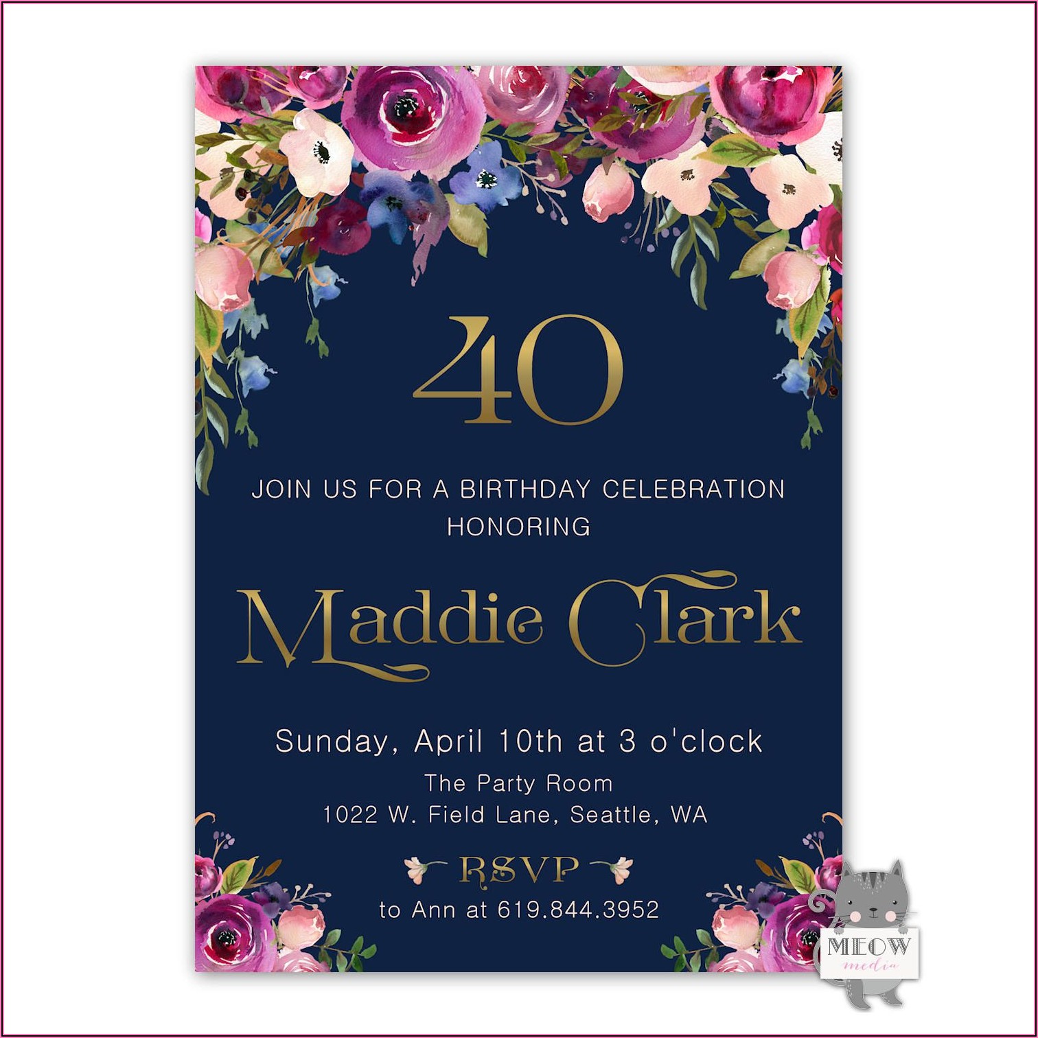 Printable 40th Birthday Invitations