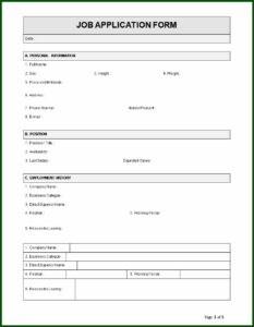 Printable Job Application Form Template Uk