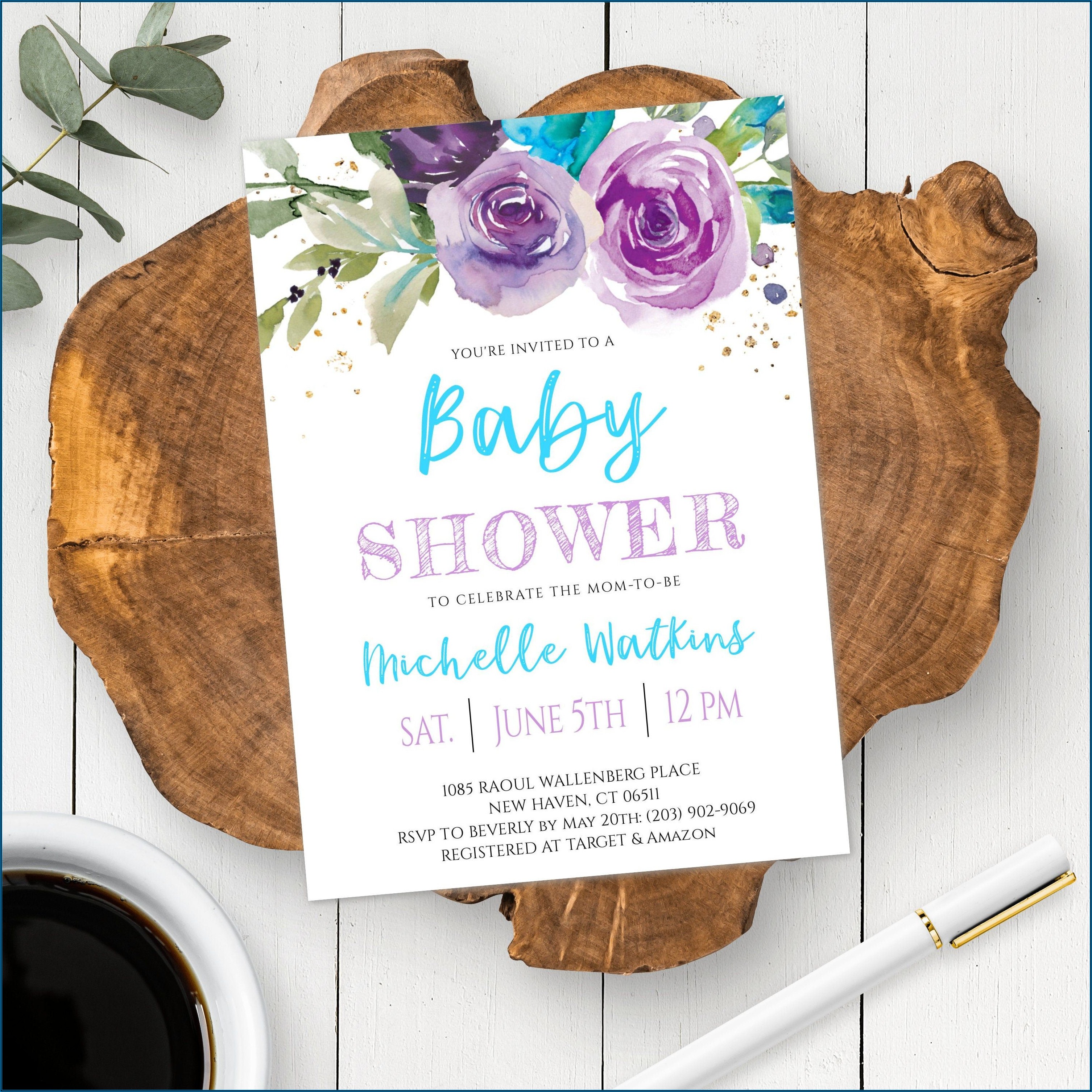 Purple And Teal Baby Shower Invitation Templates