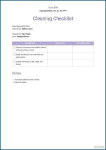 Restaurant Cleaning Checklist Template Word