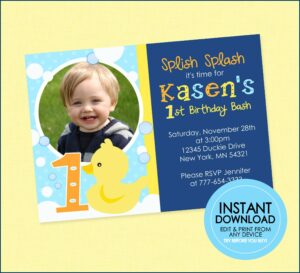 Rubber Duck 1st Birthday Invitations
