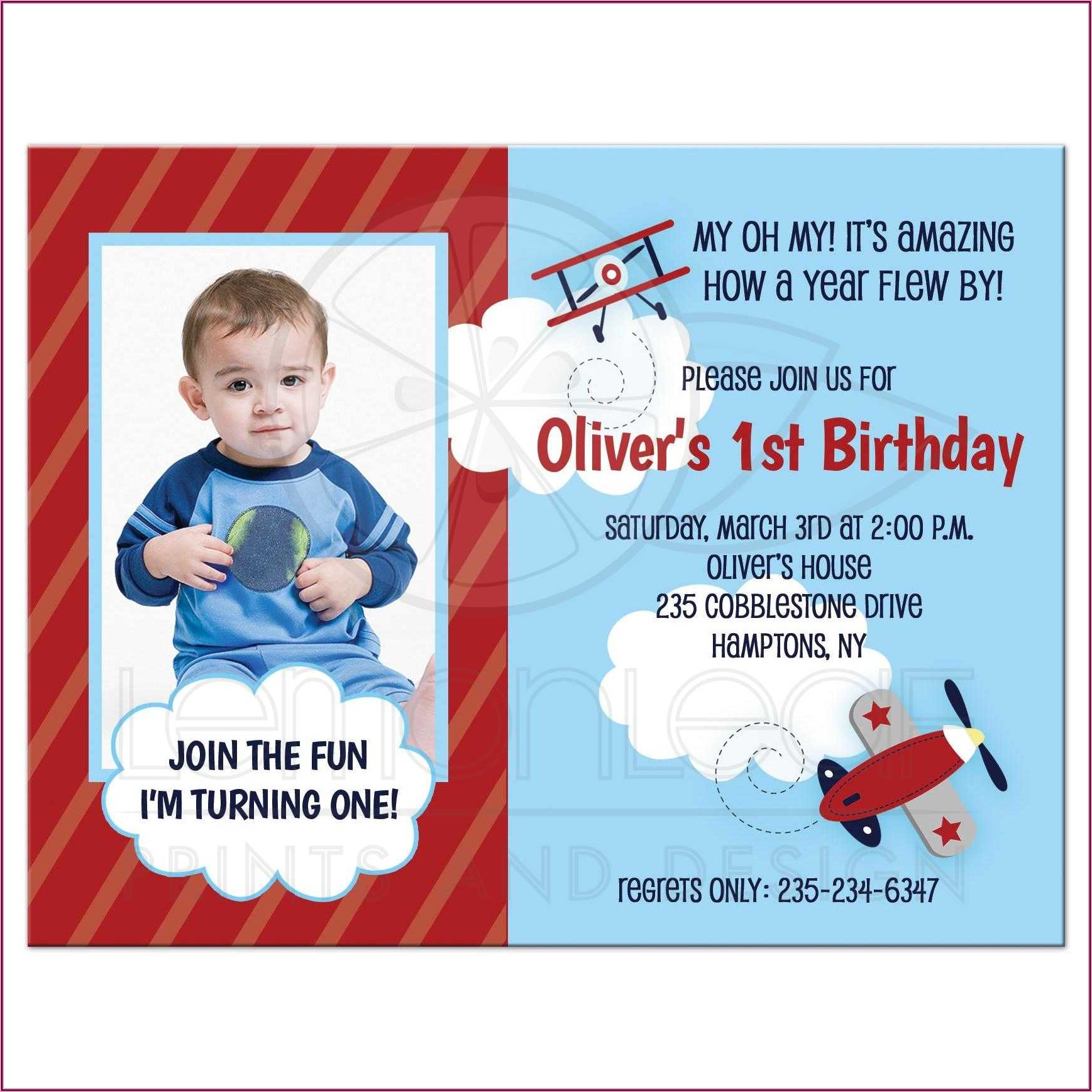 Sample Invitation Card For 1st Birthday Boy
