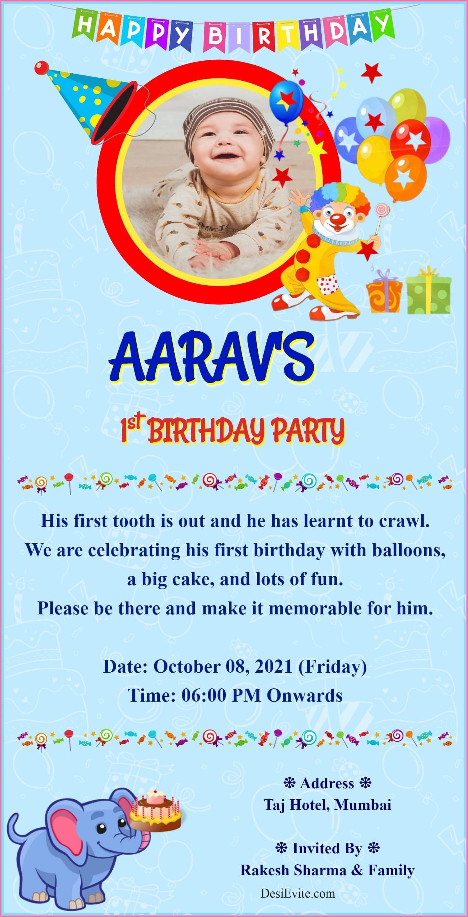 Sample Invitation For 1st Birthday Boy