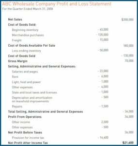 Sample Of Profit And Loss Statement