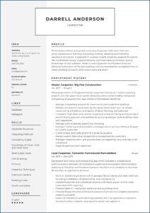 Self Employed Carpenter Resume Sample