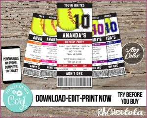 Softball Birthday Invitations Templates