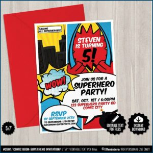 Superheroes Birthday Invitation Template