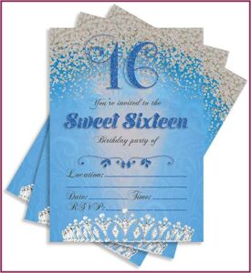Sweet Sixteen Birthday Blue Invitations