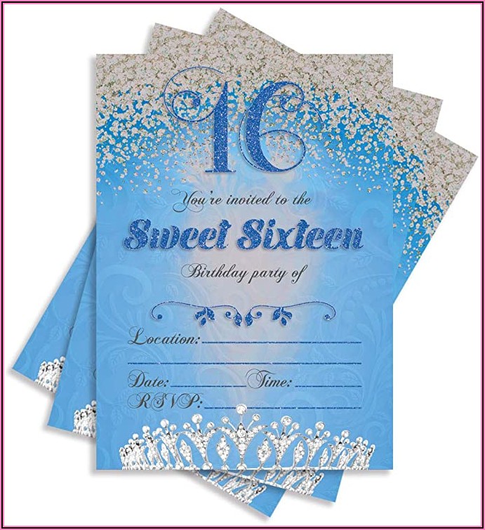 Sweet Sixteen Birthday Blue Invitations