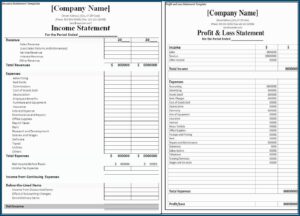 Template Of Profit And Loss Statement