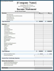 Template Profit And Loss Statement Excel