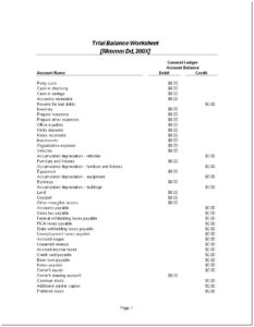 Trial Balance Sheet Format