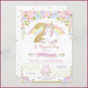 Unicorn 2nd Birthday Invitations